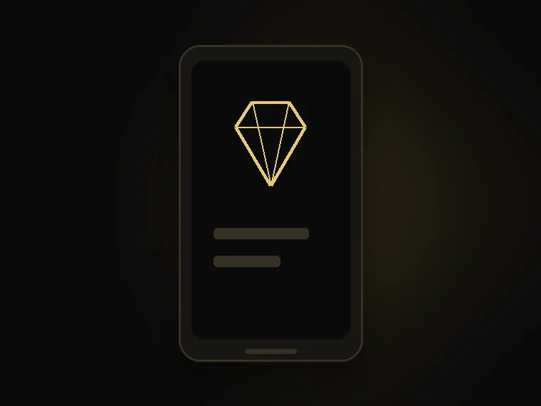 Luxury Casino mobile app illustration on a gold phone mockup